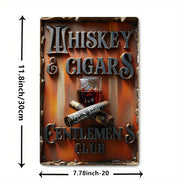 Vintage Metal Whiskey and Cigar Gentlemen's Club Sign: 8 x 12 inches / 20 x 30 cm, art print poster, wall art decoration