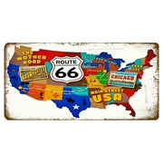 Garage Car Retro Route 66 Licenses Plate Metal Sign Posters On The Wall Tin Sign Vintage Poster Home Decor Art Decoration