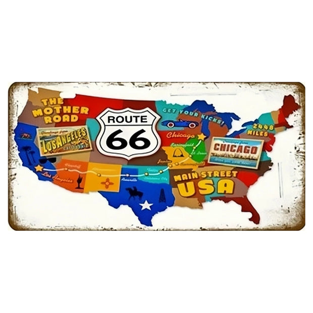 Garage Car Retro Route 66 Licenses Plate Metal Sign Posters On The Wall Tin Sign Vintage Poster Home Decor Art Decoration