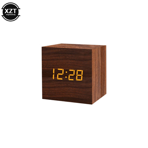 Fashion Alarm Clock LED Wooden Watch Table Voice Control Digital Wood Despertador USB/AAA Powered Electronic Desktop Clocks