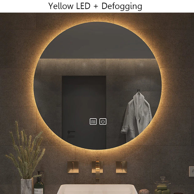 40/50/60CM Round Smart Hotel Bedroom Defogging Decorative Mirror LED Bathroom Mirror 3 Color Adjustable Backlight With