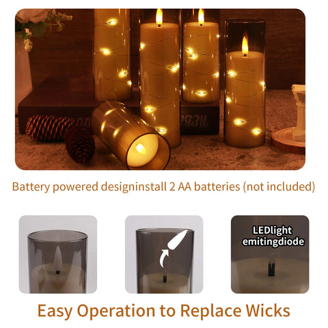 Set of 10/20 Flameless Candles w/ Embedded Star String LED Pillar Candle with Timer Remote Control For Home Indoor Wedding Decor