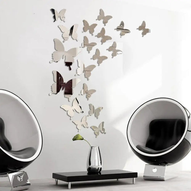 12pcs Mirror Wall Sticker Decal Butterflies 3D Mirror Wall Art Party Wedding Home Decors Butterfly fridge Wall Decal On Sale