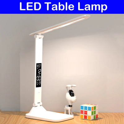 Folding Table Lamp USB Reading Touch Dimmable Eye Protection With Alarm Clock Thermometer LED Desk Lamp USB Charge Night Light