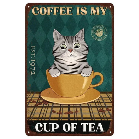 Retro Metal Tin Sign 5.5 X 8 In,More Espresso Less Depresso Poster Drinking Poster Coffee Lover Gift Funny Black Cat Wall Art