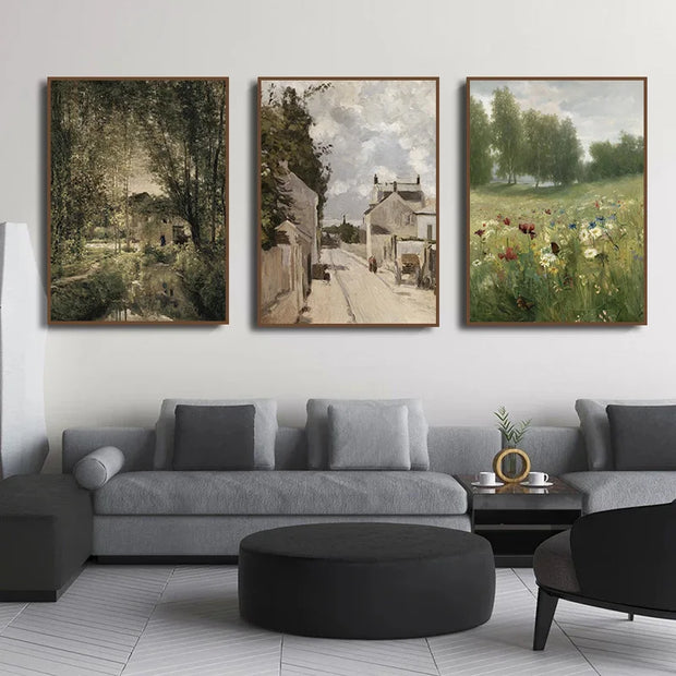 Vintage Countryside Spring Natural Views Wildflower Canvas Painting Wall Art Print  Rustic Landscape Poster Picture Home Decor