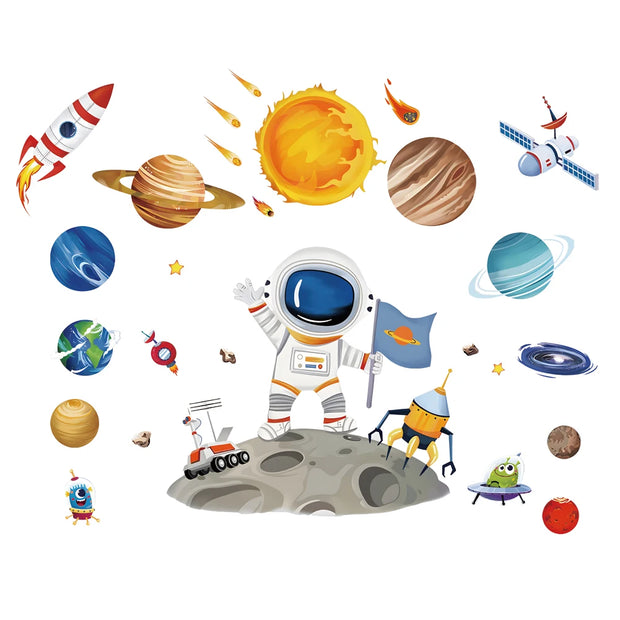 3D Creative Planetary Astronauts Wall Sticker Home Decor Cartoon Kids Room Bedroom Period Print Decal Mural Art Sky Poster Gift