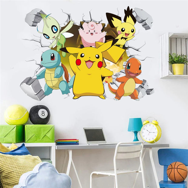 Cartoon Pikachu Wall Stickers For Kid's Rooms Kindergarten Living Room Bedroom DIY Wall Decoration Animated Poster Bedroom Decor