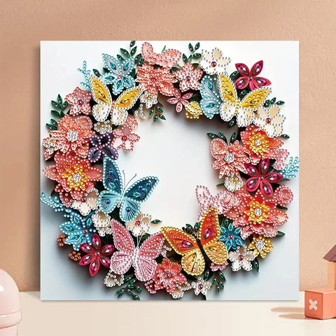 CHENISTORY 30x30cm 5D DIY Partial Special Shaped Drill Diamond Painting Wreath Butterfly Kit Wall Art Home Decoration