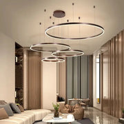 Modern LED Home Deco Chandelier Ring Light Circle Fixtures For Home Living Ceiling Pendant Lamp Gold Black Coffee Hanging Lamp