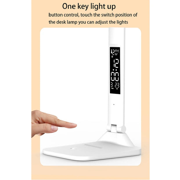 Folding Table Lamp USB Reading Touch Dimmable Eye Protection With Alarm Clock Thermometer LED Desk Lamp USB Charge Night Light