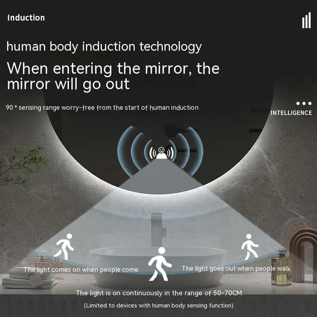 60cm Round Mirror 3 Color Adjustable Intelligent Human Body Sensing Led Bathroom Mirror With Bluetooth Speaker Hotel Decoration