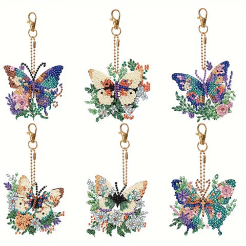 6pcs/Set DIY Keychains Diamond Art Butterfly Kits Double Sided Crystal Rhinestones Heart Diamond Painting Keychains for Adults