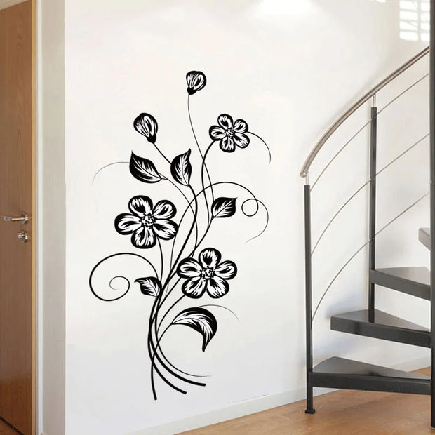 1PC Beautiful Atmosphere Black Flower Sticker Beautifying Decoration Bedroom, Living Room, Home Wall Waterproof Self adhesive St