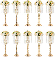 10 Pcs Gold Vase for Wedding Centerpieces  Table Decorations with Chandelier Crystals,  Flower Vase, Wedding Metal Flower Stand