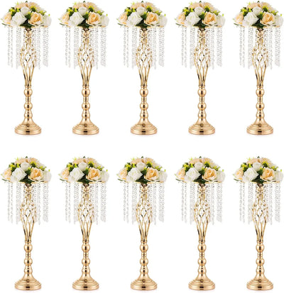 10 Pcs Gold Vase for Wedding Centerpieces  Table Decorations with Chandelier Crystals,  Flower Vase, Wedding Metal Flower Stand