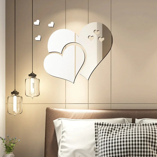 3D Acrylic Wall Stickers Europe Style Hearts Fashion DIY Decals Self-adhesive LOVE Wedding Background Decoration Mirror Ornament