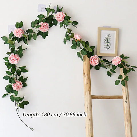 Pink Silk Peony Artificial Big Flowers Vines Wedding Party Wall Hanging Ivy Rattan Home Garden Decoration Garland Green Plants