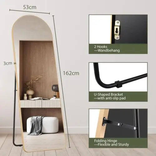 Full Length Mirror Standing Hanging or Leaning Against Wall Large Bedroom Floor Mirror Dressing, Aluminum Alloy Frame 162cm