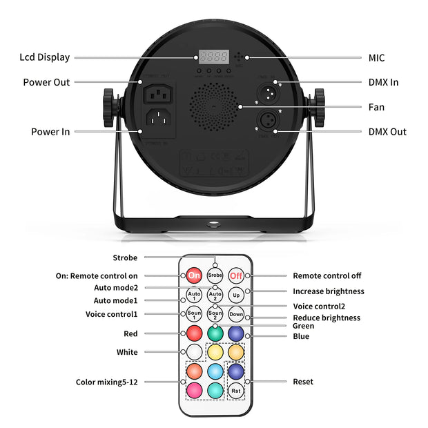 4/8PCS 70W RGBW 4-IN-1 LED Par Light with Strip DMX Stage Light Remote control DJ Disco Party Lights for Dance Hall Performance