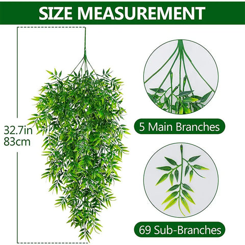 2Pcs Artificial Hanging Plants Bamboo Hanging Vines Fake Hanging Plant Faux Ivy Vine Outdoor UV Resistant Plastic Plants