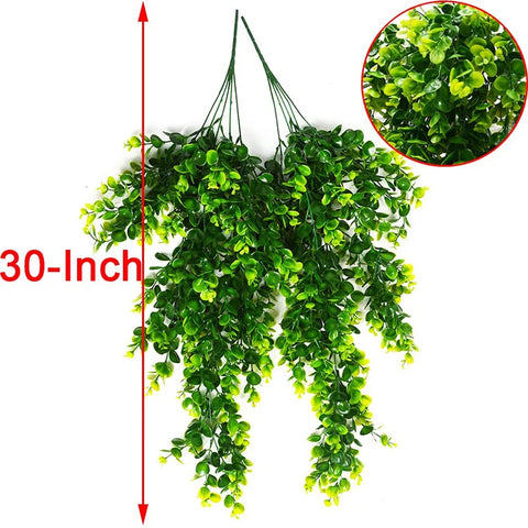 2PCS 80cm Artificial Hanging Plants Fake Hanging Plant Faux Eucalyptus Leaf Greenery Vine Outdoor UV Resistant Plastic Plants