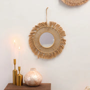 Round Wall Mirrors Room Decor Hand Woven Decorative Mirror Wall Hanging Mirror for Apartment Living Room Bedroom Home Decoration