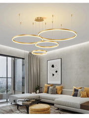 Modern LED Home Deco Chandelier Ring Light Circle Fixtures For Home Living Ceiling Pendant Lamp Gold Black Coffee Hanging Lamp