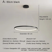 Modern Round Ring Led Pendant Light for Dining Living Room Center Table Kitchen Bedroom Minimalist Decor Hanging Lamp Fixture