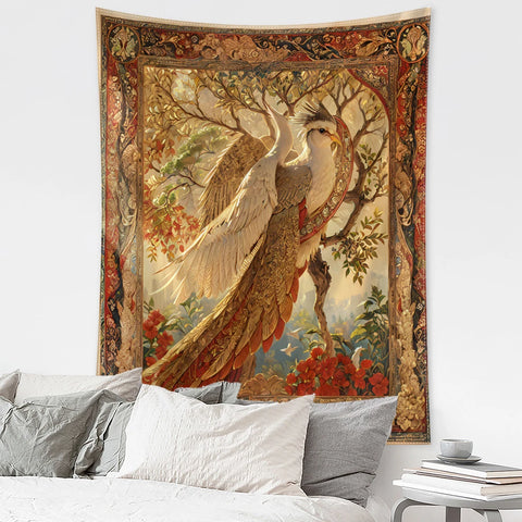 Retro Flower and Bird Tree Tapestry Wall Hanging Abstract Art Mysterious Witchcraft Hippie Dormitory Living Room Home Decor