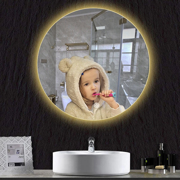 40/50/60CM Round Smart Hotel Bedroom Defogging Decorative Mirror LED Bathroom Mirror 3 Color Adjustable Backlight With