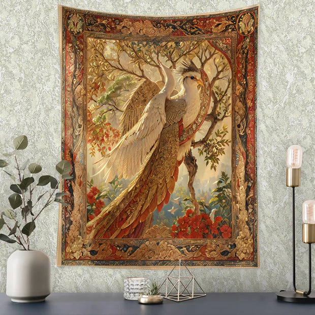 Retro Flower and Bird Tree Tapestry Wall Hanging Abstract Art Mysterious Witchcraft Hippie Dormitory Living Room Home Decor