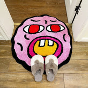 Cherry Bomb Pink Handmade Tufted Rug | Kawaii Room Decor | Small Bedroom Rug | Cartoon Circle Punch Needle Carpet