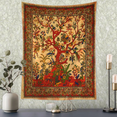 Retro Flower and Bird Tree Tapestry Wall Hanging Abstract Art Mysterious Witchcraft Hippie Dormitory Living Room Home Decor