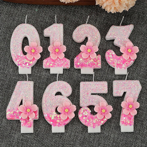 Birthday Candle Cake Topper Colour Changing Creative Number 0-9 Candle Flowers Digital Candles Girl Birthday Party Decoration