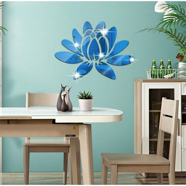 1mm Self Adhesive Acrylic Thick Mirror Sticker Lotus Acrylic Mirror Wall Sticker Home Living Room Bedroom Office Decoration