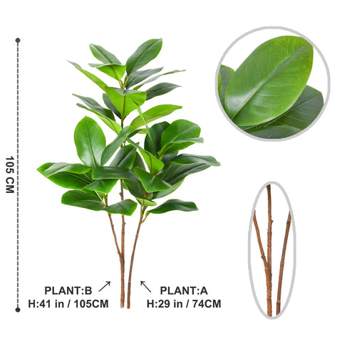 70/135cm Artificial Ficus Tree Branches Large Banyan Leaves Fake Rubber Plant Plastic Tall Plant Landscape For Home Garden Decor