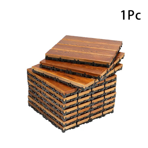 Solid Wood Splicing Flooring Garden Renovation Anti-slip Surface 4-slat Patio Cover Decor Natural Wood Interlocking Floor Tiles