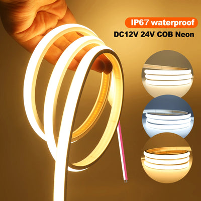 Waterproof COB LED Strip Light 12V 24V Flexible LED Neon Light 0.5-20M 320LEDs High Density Linear Lighting COB LED Lights