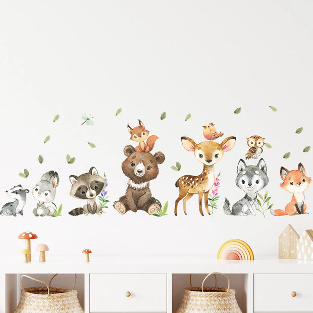 2pcs Cartoon Rabbit Bear Deer Animal Wall Stickers for Children's Room Kids Room Decor Bedroom Living Room Nursery Wall Decals