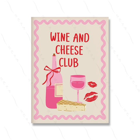 Maximalist Pink Party Mon Chéri Quotes Print Murals Wine And Cheese Club Wall Art Canvas Painting Posters Living Room Home Decor