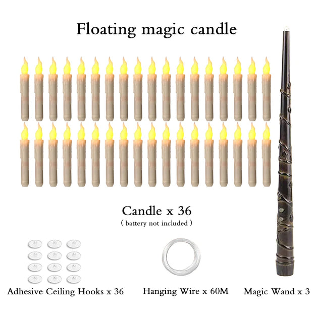 Halloween LED Floating Candles Magic Wand Remote Hanging Operated Potter Harries Battery Floating Candles Warm Light Decoration