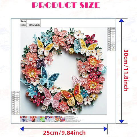 CHENISTORY 30x30cm 5D DIY Partial Special Shaped Drill Diamond Painting Wreath Butterfly Kit Wall Art Home Decoration