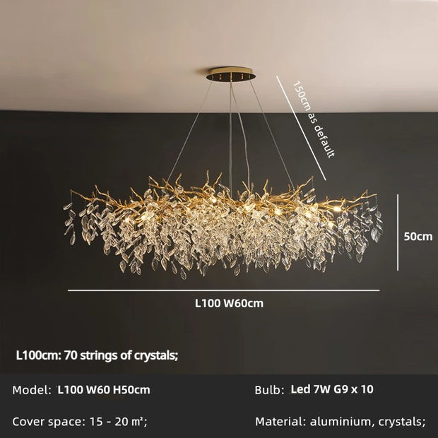 Luxury Dining Room Branch Led Pendant Lights Lustre Crystal Art Hanging Lamp Post Modern Suspend Lamp Gold Chandelier Fixtures