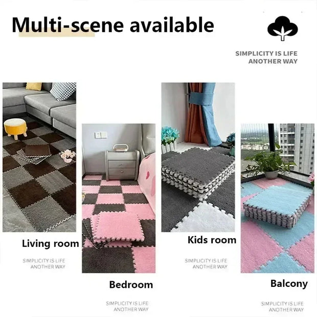 30x30cm Plush Puzzle Foam Floor Mat Creative Fashion Carpet Square Interlocking Carpet Fluffy Area Rugs