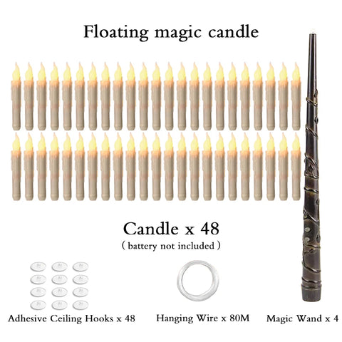 Halloween LED Floating Candles Magic Wand Remote Hanging Operated Potter Harries Battery Floating Candles Warm Light Decoration