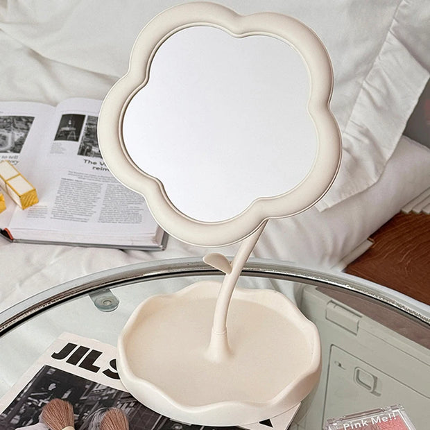 1Pcs Flower Shaped Mirror Decorative Mirrors Makeup Mirror With Jewelry Hair Accessories Tray Tabletop Mirror Home Decor