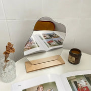 Acrylic Wooden Base Decorative Mirror Irregular Simple INS Style Makeup Mirror Bedroom Countertop Mirror Cosmetic Beauty