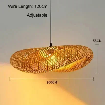 Handmade Vintage Bamboo Weaving LED Pendant Light Rattan Woven Chandelier for Living Room Kitchen and Home Decor Hanging Lamp