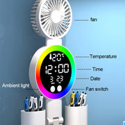 Rechargeable Led Table Lamp for Study Desk Lamp Reading Light Led Night Light with Fan Led Clock Dispaly Reading Desk Light